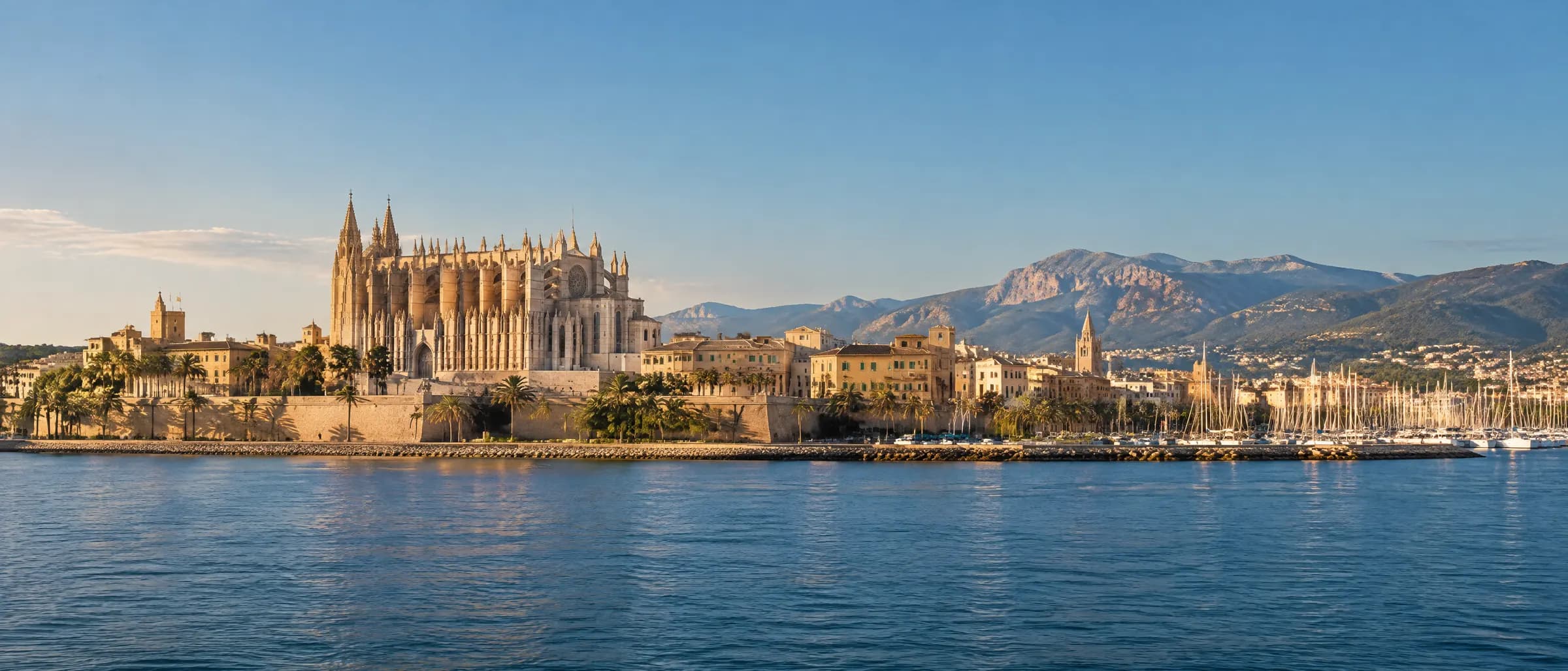 Katedra La Seu nad nadmorskim bulwarem w Palmie de Mallorca — ilustracja